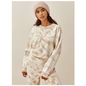 Tan and Cream Reformation Jeans Tie Dye Hunter Cropped Crewneck Sweatshirt M